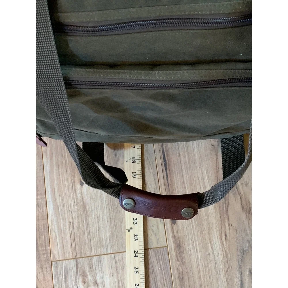 Vintage Cabela's Large Duffle Bag Olive Green Canvas Leather Trim Hunting Travel